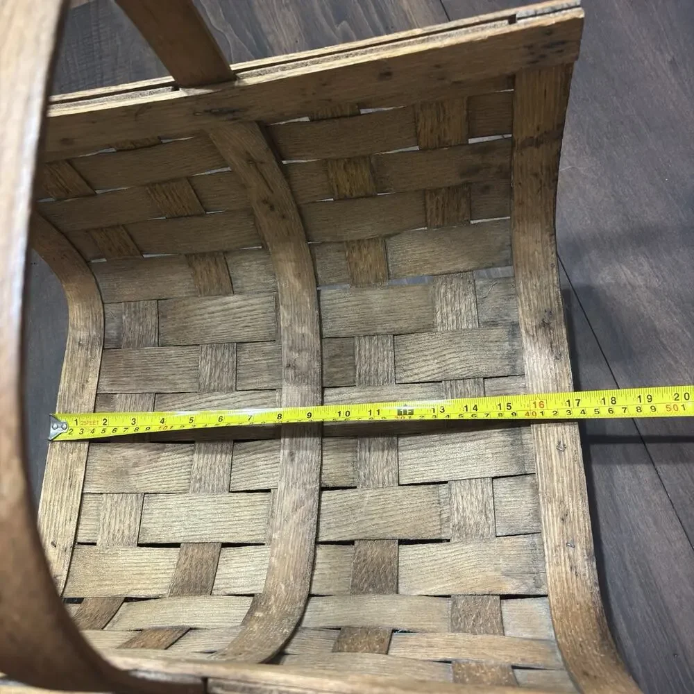 Vtg Lg Wood Fireplace Log Kindling Basket Caddy American Primitive Rustic Cabin